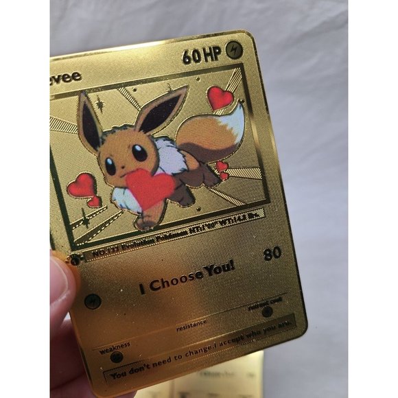 Eevee I Choose You Love Heart Valentine Gold Metal Card- Lot Of 3 FLAWED - Picture 8 of 10